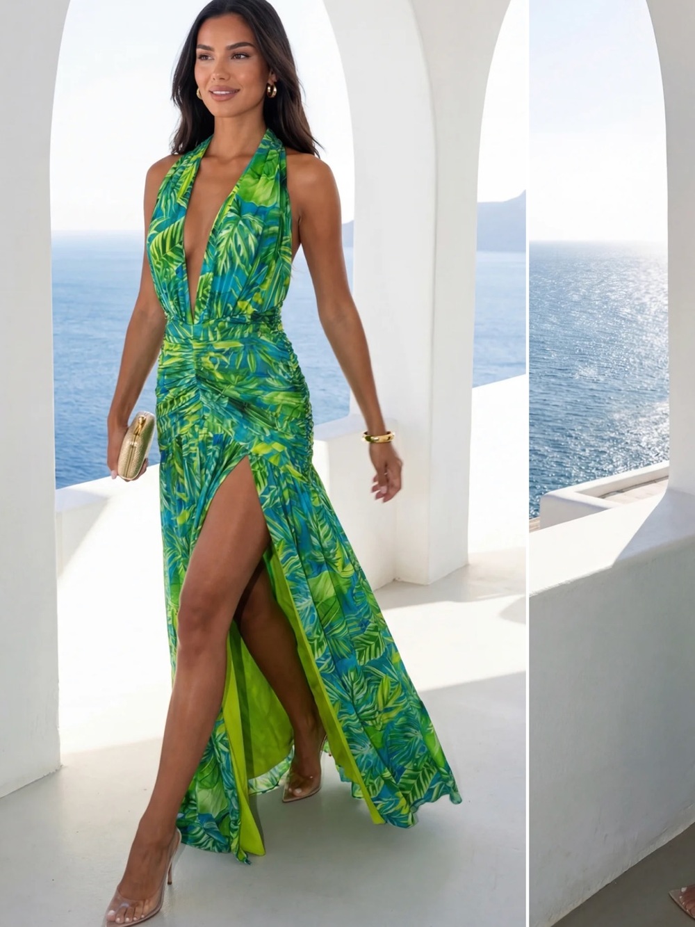 NWT- EMPRADA Capri Halter Tropical Print Maxi Dress - Lime Green. size small